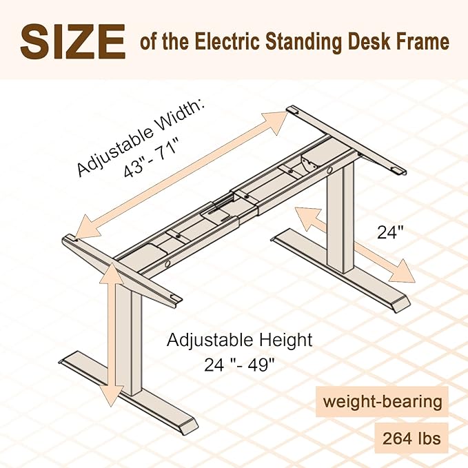 Electric Standing Desk Frame Dual Motor Height Adjustable Desk Motorized Stand Up Desk-Black(Frame Only)