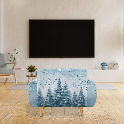FKELYI Blue Christmas Tree Easy Going Stretch Sofa Slipcover Snow Sofa Couch Cover with Elastic Bottom Stretch Sofa Slipcovers M