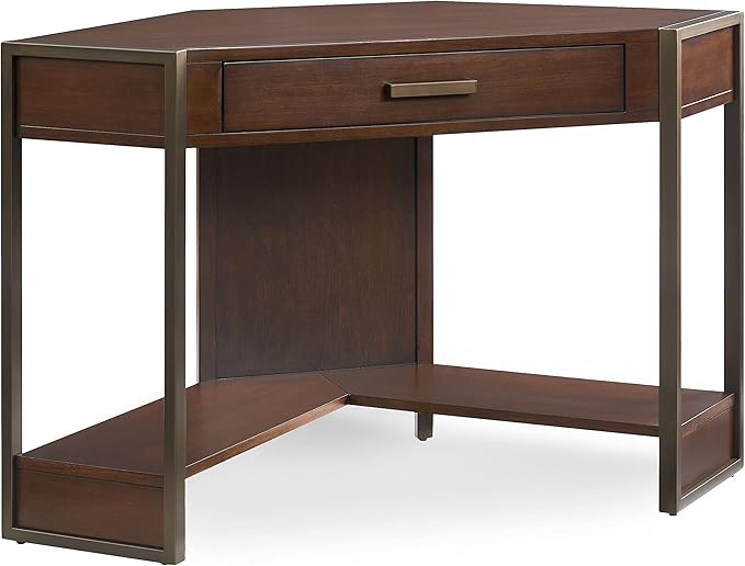Leick Home Riley Holliday Computer Desk with Dropfront Keyboard Drawer, FURNITURE, Espresso/Gold