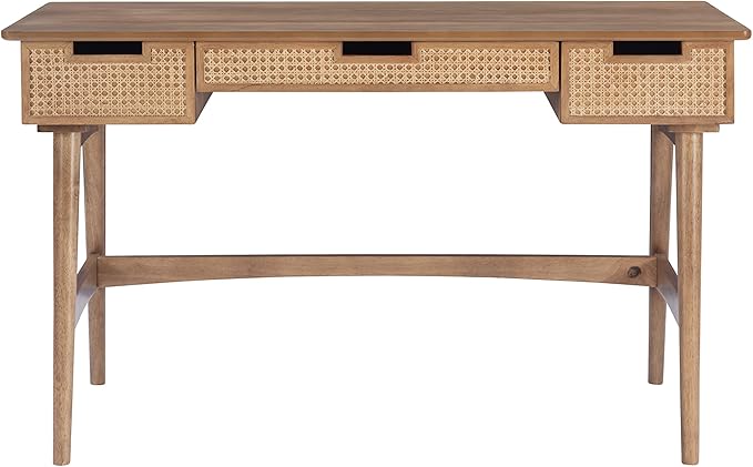 Linon Natural Dutton Wood and Rattan Desk