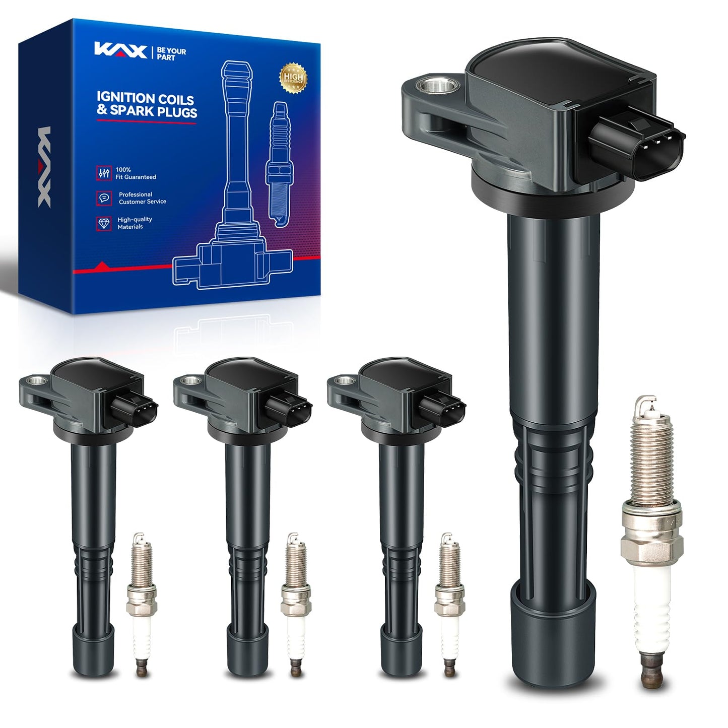 KAX 4-Pack Ignition Coils and Double Iridium Spark Plug Set Compatible with Acura 2010 2011 2012 2013 2014 TSX 2.4L, 2009 TSX, U