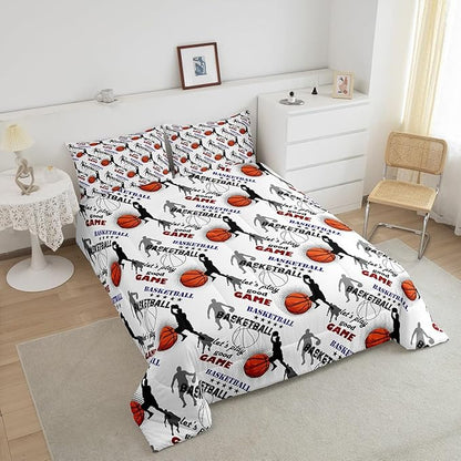 Erosebridal Teen Boys Basketball Bedding Full Size Basketball Player Quilt Set Kids Girls Sports Bed Comforter Set All Season,Soft Lightweight Duvet Set 1 Basketball Comforter and 2 Pillow Cases