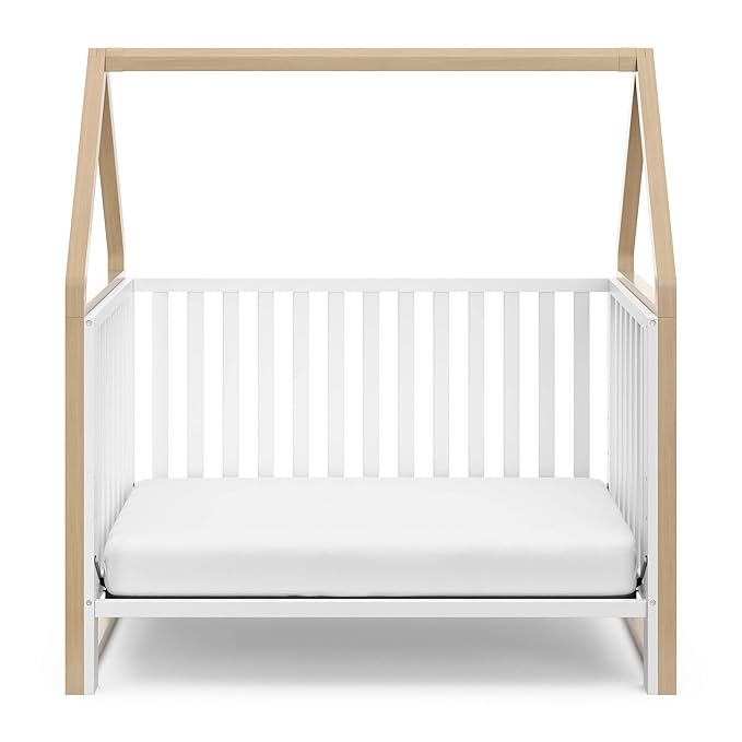 Storkcraft Orchard 5-in-1 Convertible Crib (White with Driftwood) – GREENGUARD Gold Certified, Canopy Style Baby Crib, Converts from Crib to Toddler Bed, Daybed and Full-Size Bed