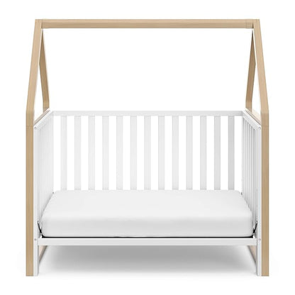 Storkcraft Orchard 5-in-1 Convertible Crib (White with Driftwood) – GREENGUARD Gold Certified, Canopy Style Baby Crib, Converts from Crib to Toddler Bed, Daybed and Full-Size Bed