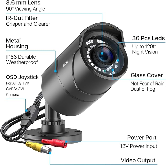 ZOSI 1080P HD 1920TVL Hybrid 4-in-1 TVI/CVI/AHD/960H CVBS CCTV Surveillance Weatherproof Bullet Security Camera Outdoor Indoor,120ft Night Vision,For HD-TVI,AHD,CVI and CVBS/960H analog DVR