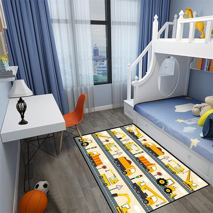 Construction Rug Car Rug Construction Rugs for Boys Room Cartoon Truck Area Rug Construction Play Mat Car Rug for Boys Room Construction Decor for Boys Room 5'×7'