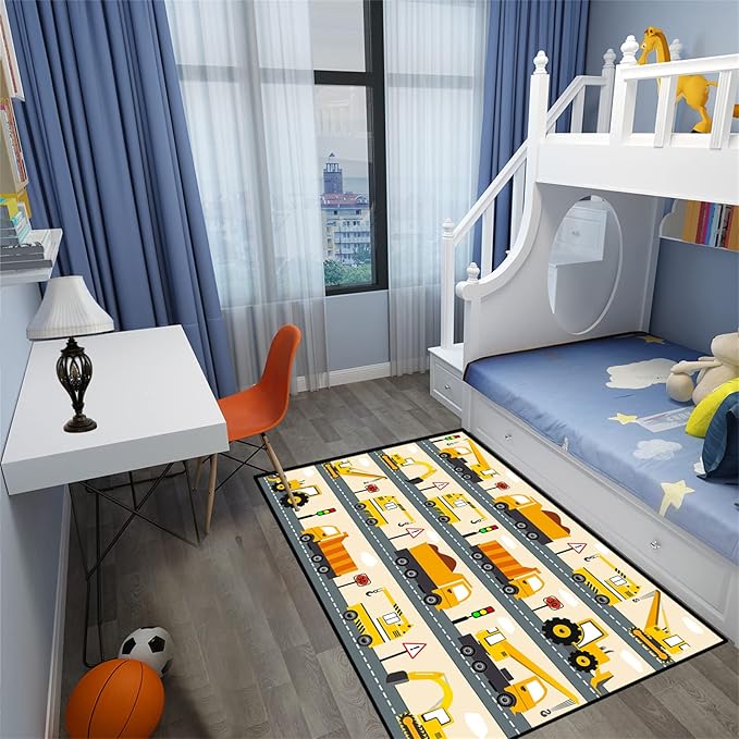 Construction Rug Car Rug Construction Rugs for Boys Room Cartoon Truck Area Rug Construction Play Mat Car Rug for Boys Room Construction Decor for Boys Room 2'5''×4'
