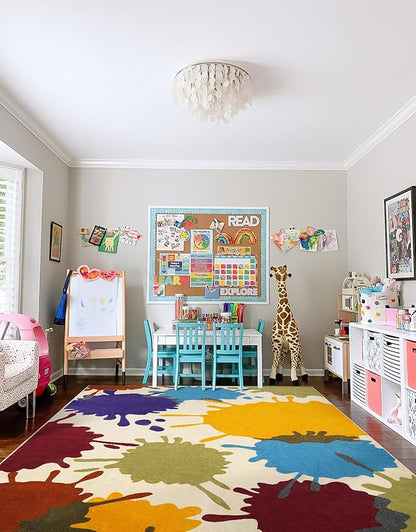 Large Area Rug for Living Room, 8'x10' Rainbow Kids Rug for Classroom, Colorful Art Washable Rug for Bedroom, Non-Slip Ink Splotch Nursery Rug Soft Modern Living Room Carpet for Dorm School