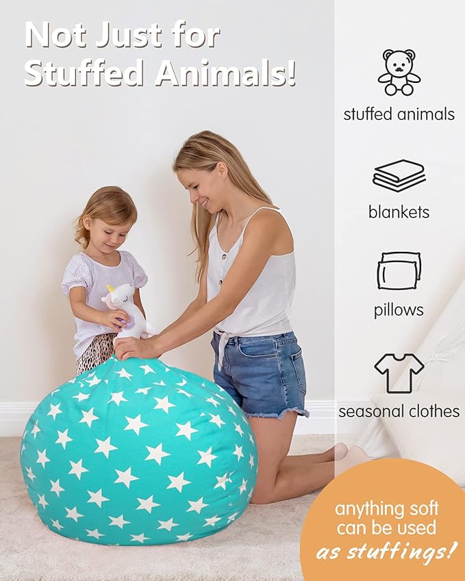 Aubliss Stuffed Animal Bean Bag Storage Chair (Aqua Star, Medium (32''))