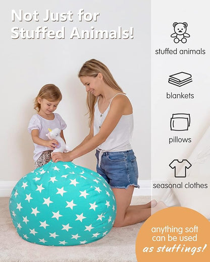 Aubliss Stuffed Animal Bean Bag Storage Chair (Aqua Star, Medium (32''))