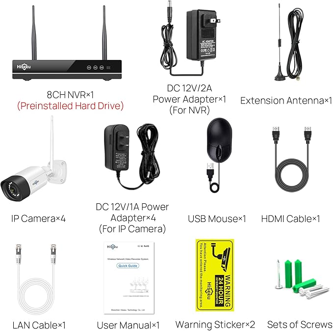 【Wireless Pro,Plug & Play】 Hiseeu 2.5K 5MP WiFi Security Camera System Outdoor,Expandable 16CH 8MP NVR, 1TB HDD,Spotlight,2 Way Audio, IP66 Waterproof, Motion Alert, DC Power Plug-in, 24/7 Recording