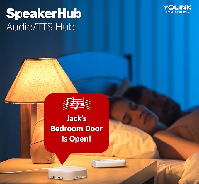 YoLink LoRa Smart Door Sensor Starter Kit: SpeakerHub Audio Hub & (3) Door Sensors - Up to 1/4 Mile Open-Air Range, Door Left-Open Reminders, up to 5 Year Battery Life, Alexa, IFTTT, Home Assistant