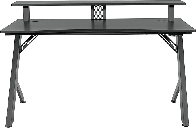 OSP Home Furnishings Area51 Battlestation Gaming Desk with Bluetooth RGB LED Lights, Matte Black
