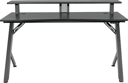 OSP Home Furnishings Area51 Battlestation Gaming Desk with Bluetooth RGB LED Lights, Matte Black