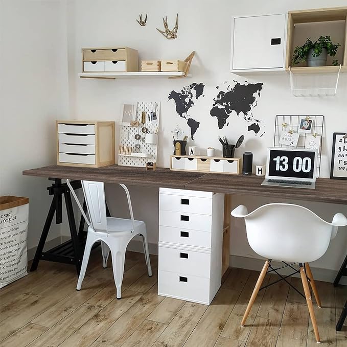 Kaboon Universal Tabletop 59.1"x23.62", Solid One-Piece Melamine Table Top, Double Desk L-Desk DIY, Home and Office Countertop,Eucalyptus/Dark Walnut