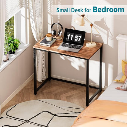 SINPAID Small Computer Desk 31.5 inches Desk for Small Spaces Sturdy Home Office Desk Modern Gaming Desk Study Writing Laptop Table, Brown