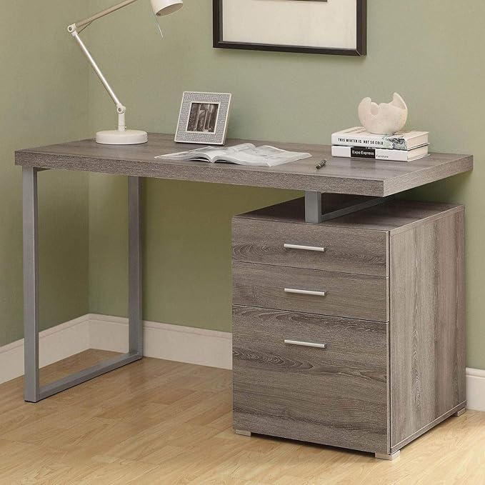 Monarch Specialties Computer Desk with File Cabinet-Left or Right Set-Up, 48" L, Dark Taupe