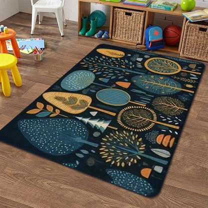 Soft Kids Play Area Rugs 3D Home Set Cartoon Doodle Trees Beautiful Hand Drawn Childish Primitive Style Plush Rugs Non Slip Shaggy Carpets for Kids' Bedroom Classroom Playroom Nursery Décor