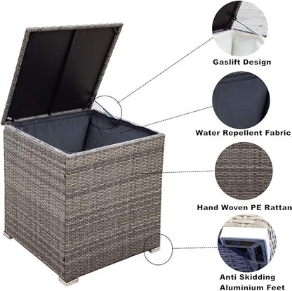 4 Piece Outdoor Furniture Set Wicker Rattan Patio Sectional Sofa with Storage Box and Table for Garden, Backyark, Porch Deck, Balcony, Grey