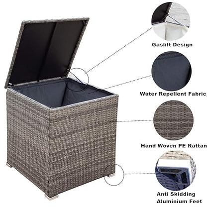 Patio Furniture Set, 4 Pieces PE Wicker Rattan Outdoor Conversation Sectional Sofa with Tempered Glass Table and Storage Box, for Backyard Lawn Garden Lown Porch, E-Grey