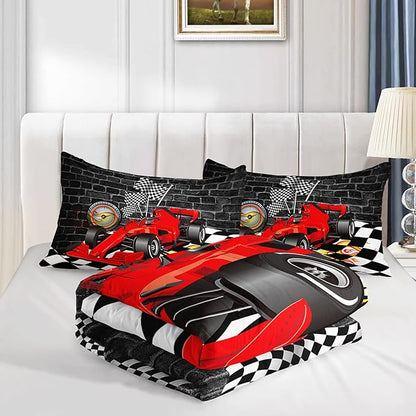Axolotl Race Car Comforter Set Queen Size,Extreme Sports Bedding Set for Boys Teens Kids Girls Room Decor,Cool Speed Car Quilt Bed Set with 1 Comforter 2 Pillowcases Car Racing Gifts,Black Red