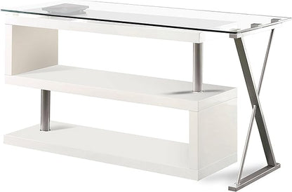 Furniture of America Lilliana Swivel Glass Top S-Shaped Writing Desk for Home Office, Studying Room, White