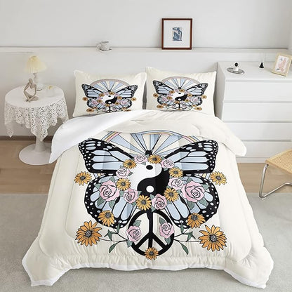 CVHOUSE Butterfly Bedding Set,Butterfly Comforter Queen,Butterfly Comforter Set for Girls Kids Teens,Butterflies Quilt Set with 1 Comforter and 2 Pillow Cases- 3 Piece