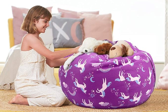 Aubliss Stuffed Animal Bean Bag Storage Chair (Purple Unicorn, Medium (32''))