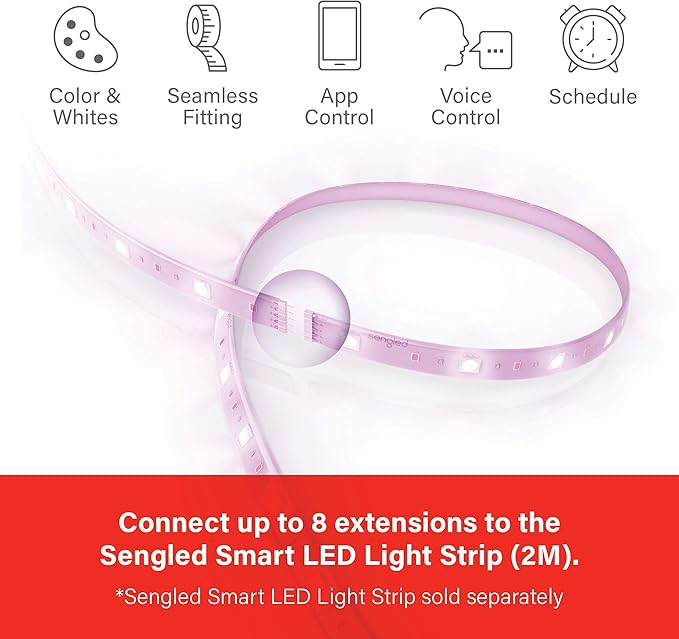 Sengled Smart Zigbee Multicolor Light Strip, 2M (6.56ft) Base Kit, Hub Required, Also Works with Alexa & Google Assistant, RGBW, Extendable, High Brightness, 1400Lumens (E1G-G8E)