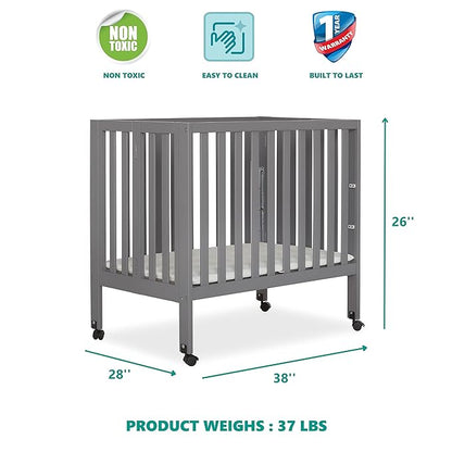 Jett Non-Full Size Folding Convertible Crib, Lightweight Portable Crib, Three Adjustable Mattress Height Settings, Easy to Fold Travel Crib, 1.5” Mattress Pad Included