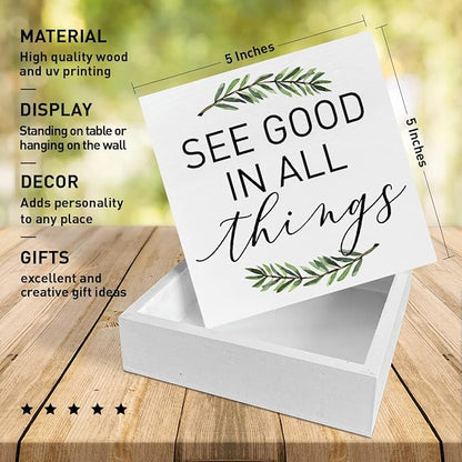 Home Office Desk Wooden Box Sign Decor, See Good in All Things, Inspirational Quotes Desk Decor Motivational Desk Decorations for Women Men Student Office Classroom School