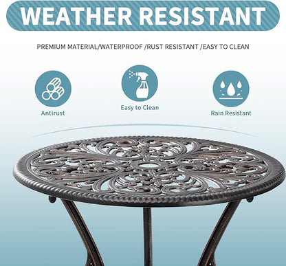Outdoor Bistro Table and Chairs Set of 2 Cast Aluminum Patio Bistro Set with Umbrella Hole, All Weather Bistro Table Set for Garden, Bronze
