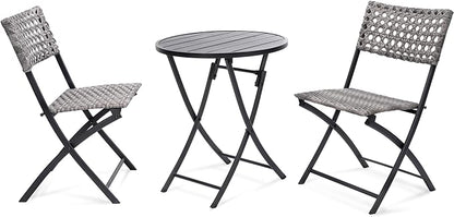BACKYARD EXPRESSIONS PATIO · HOME · GARDEN 3 Pc 3 Piece Folding Outdoor Bistro, Wicker Furniture Table and Chairs for Garden, Backyard, Porch, Patio Conversation Set, Grey/Black