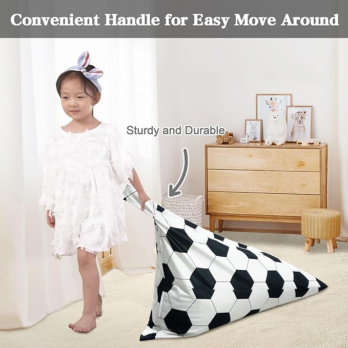 Jorbest Stuffed Animal Storage, Soccer Stuffed Animal Bean Bag Storage, Soccer Bean Bag Chair Cover for Kids, Luxury Velvet Stuffie Seat - Cover ONLY (200L/52 Gal)