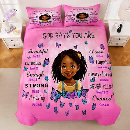 Black Girl Comforter Set Twin for Kids Teens,God Says You are Comforter Set for Black Women,Black Girl Magic Bedding Set,African American Girl Bed Bedroom Set