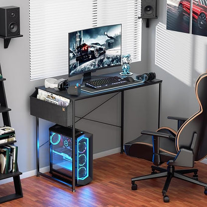MoNiBloom Writing Computer Desk 40", Simple Home Office Gaming Desk with Storage Bag, Space Saving Table - Black