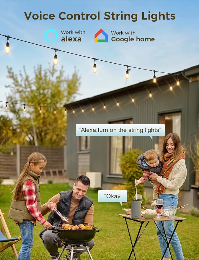XMCOSY+ Smart Outdoor String Lights, 72.5 Ft Patio Lights with 22 Edison Shatterproof Bulbs, APP & WiFi Control Dimmable Outdoor Light, Work with Alexa, IP65 Waterproof LED String Light for Outside