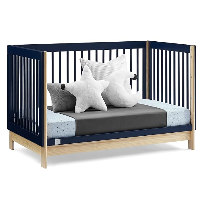 Delta Children babyGap Tate 4-in-1 Convertible Crib + Brannan Bear Bookcase with Bins + Brannan Bear Wall Shelf with 4 Hooks, Navy/Natural (Bundle)