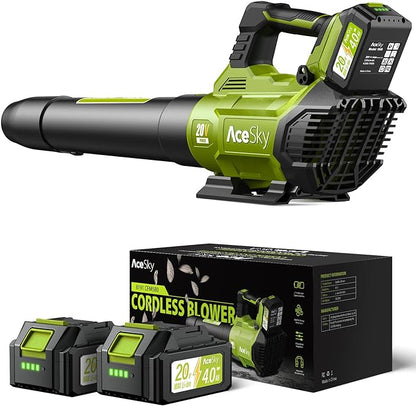 Leaf Blower Cordless, 580CFM/160MPH & 3 Speed Levels, Electric Cordless Leaf Blower with 2 * 4.0Ah Battery Powered, Blowers for Lawn Care, Blower with Extension Nozzle