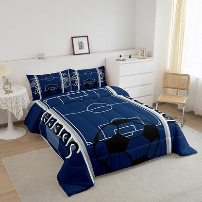 Feelyou Kids Soccer Ball Game Comforter Set Queen Size Rugby Sports Bedding Set for Boys Girls Teens Bedroom Decor Football Comforter Football Lover Duvet Set with 2 Pillow Case