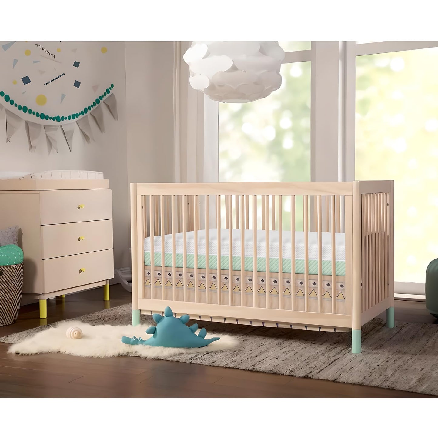 Crib Mattress, Dual Sided Comfort Memory Foam Toddler Bed Mattress, Triple-Layer Breathable Premium Baby Mattress for Infant and Toddler w/Removable Outer Cover - White&Blue