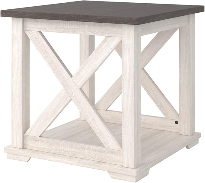 Signature Design by Ashley Dorrinson Modern Farmhouse 47" Home Office Desk with 2 Drawers, Whitewash & Dorrinson Square Modern Farmhouse End Table, Two Tone White & Brown