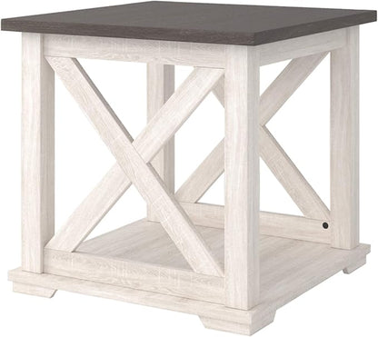 Signature Design by Ashley Dorrinson Modern Farmhouse 47" Home Office Desk with 2 Drawers, Whitewash & Dorrinson Square Modern Farmhouse End Table, Two Tone White & Brown