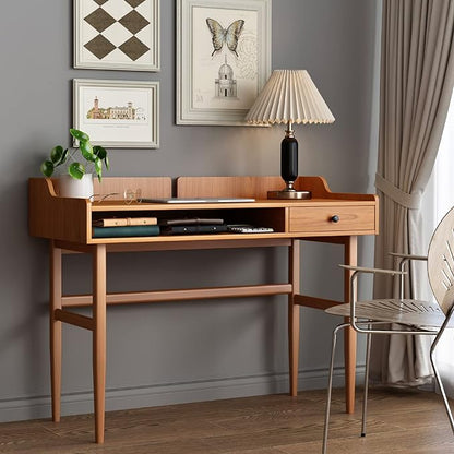 Vintage-style Desk with Scandinavian Flair, Computer or Laptop Desk, Writing Desk with Drawer and Open Storage Cubby, Small Space Dressing Table.