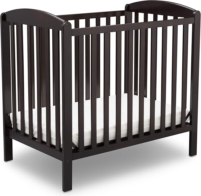 Delta Children Emery Mini Convertible Baby Crib & Twinkle Stars 3-Inch Waterproof Mini Crib Mattress, Dark Chocolate