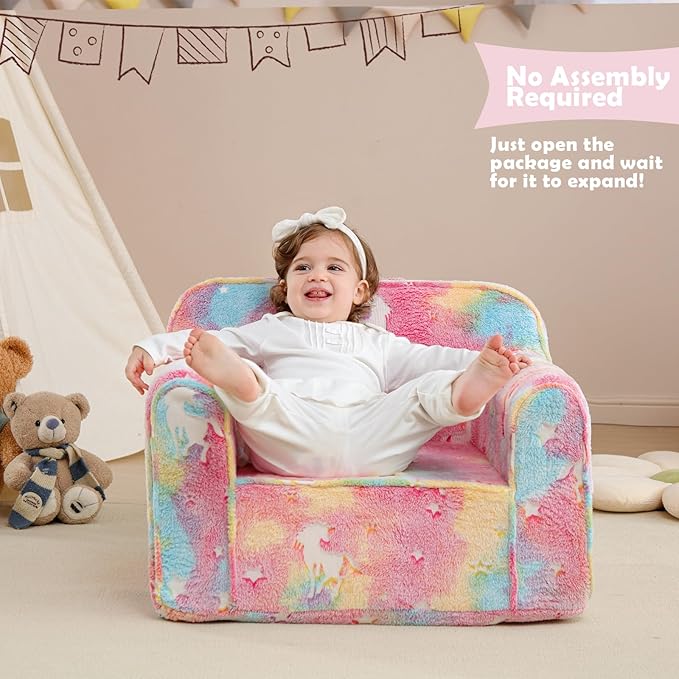 Comfy Toddler Chair Kids Chair,Toddler Foam Chair,Kids Armchair Toddler Couch Baby Kids Sofa Reading Chair with Glow in The Dark(Glow Pink)