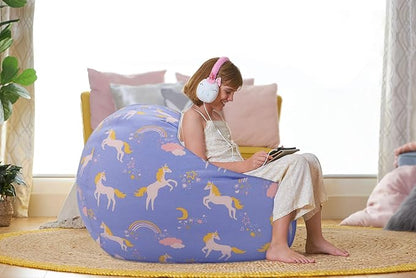 Aubliss Stuffed Animal Bean Bag Storage Chair (Light Blue Unicorn, X-Large (48''))