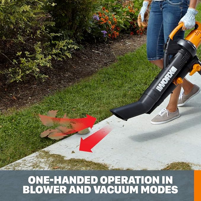 WORX WG505 TRIVAC 12 Amp 3-in-1 Electric Blower/Mulcher/Vacuum & 50026858 Trivac Leaf Collection Bag (WGBAG500)