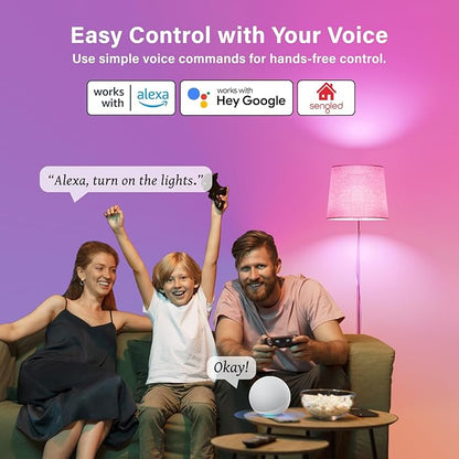 Sengled G2 Wi-Fi Bluetooth Smart Light Bulbs, Smart Bulbs That Work with Alexa & Google Assistant, Color Changing LED Light Bulbs 2000-6500K Dimmable, No Hub Required, 60W Equiv. 800LM CRI>90, 4 Pack