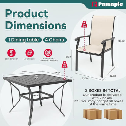 Pamapic 5 Pieces Patio Dining Set, Outdoor Dining Set for Garden Backyard Poolside Deck,Outdoor Table and Chairs Set with 4 Textilene Chairs,Beige